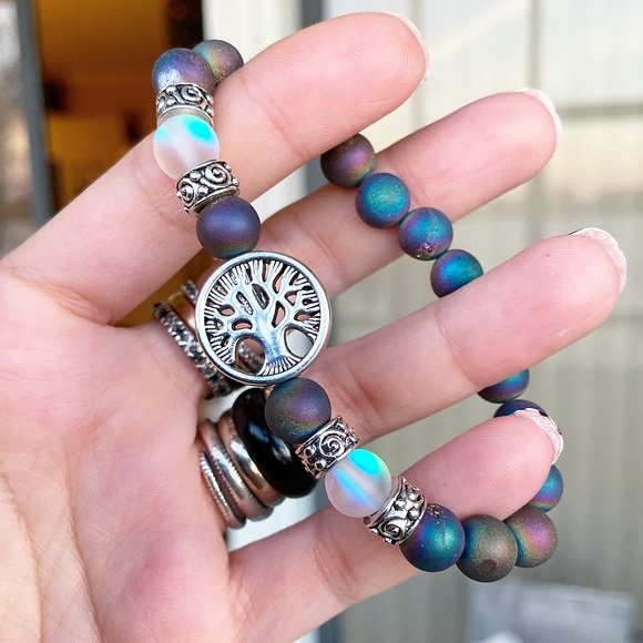 Genuine purple druzy quartz & opalite bracelet - Picture 2 of 10